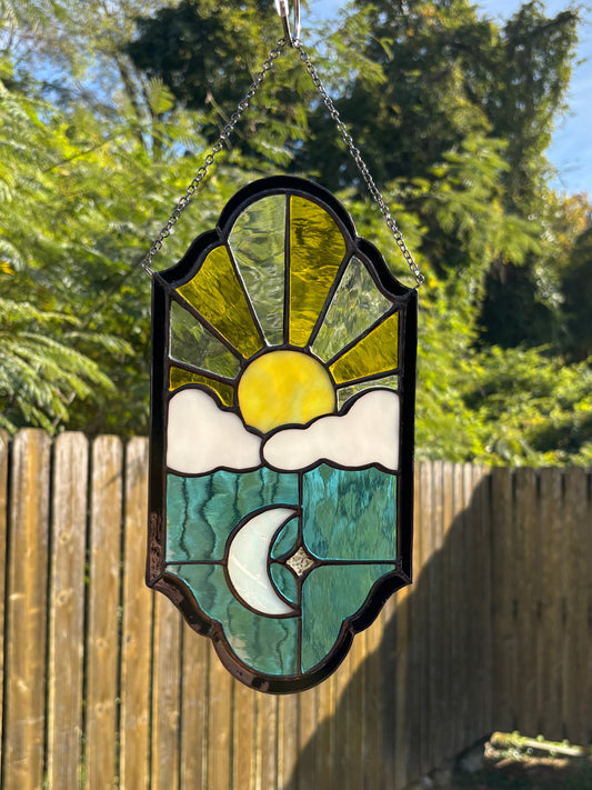 Sun and Moon Stained Glass Panel